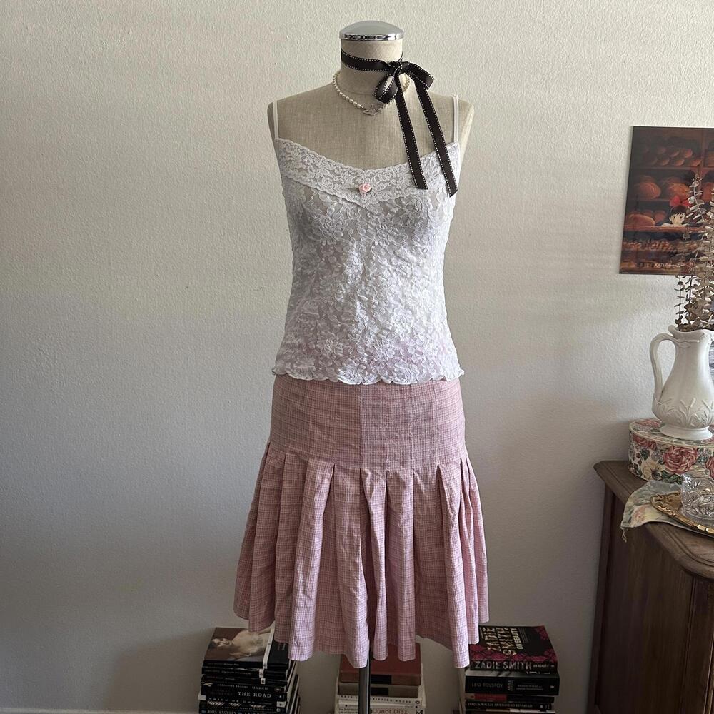 Club Monaco pink plaid pleated skirt